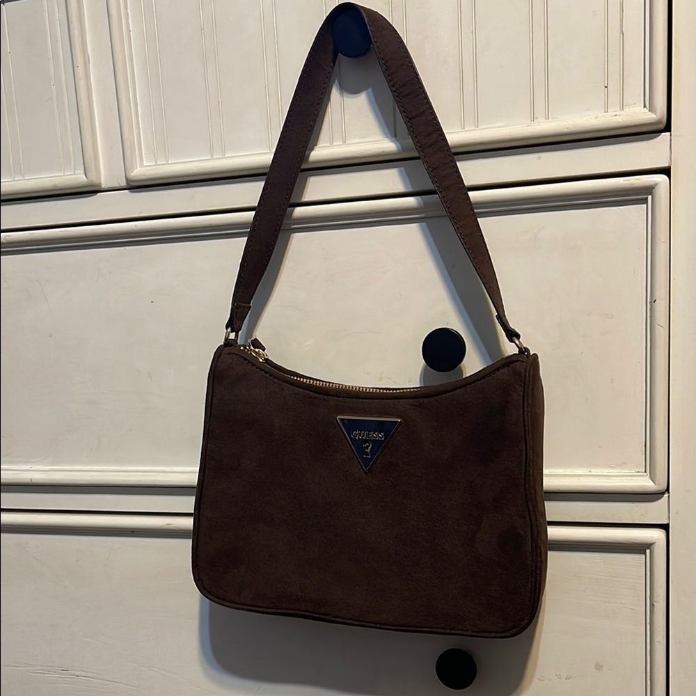 Guess Dark Brown Suede Handbag